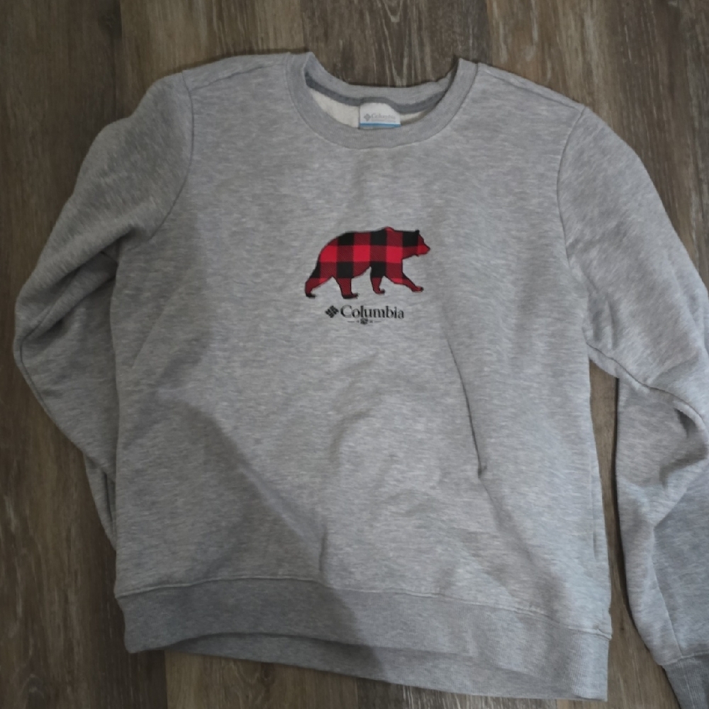 Columbia Heather Gray Sweatshirt with Red Plaid Bear